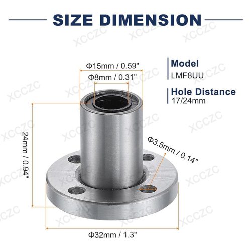 LMF8UU Round Flange Linear Motion Ball Bearings for 3D Printers CNC Slide Bushing Precision Equipment-2